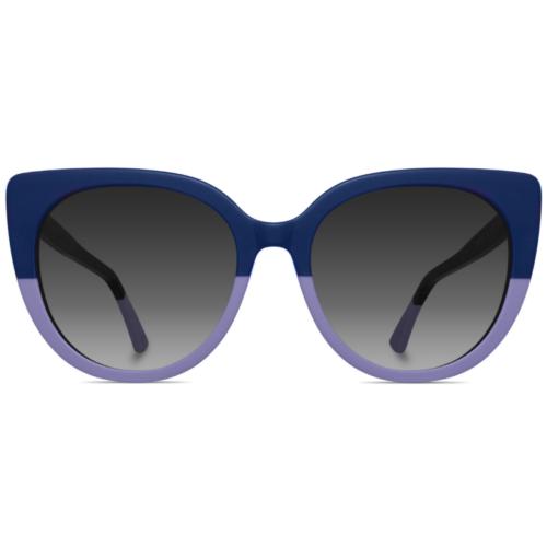 Purple two toned cat-eyed sunglasses with grey gradient lenses