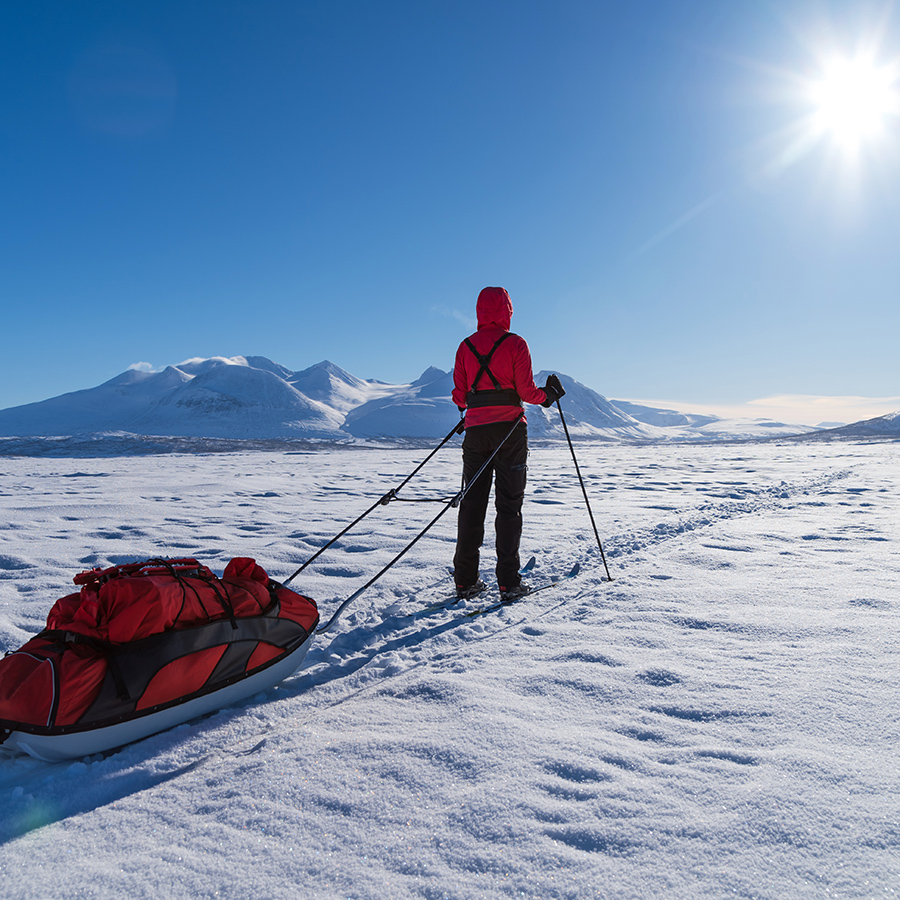 person skiing in arctic conditions