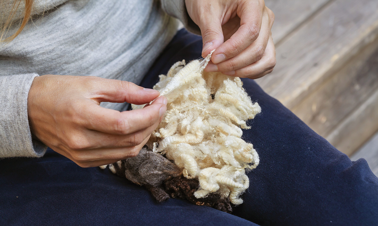 Lisa holding wool