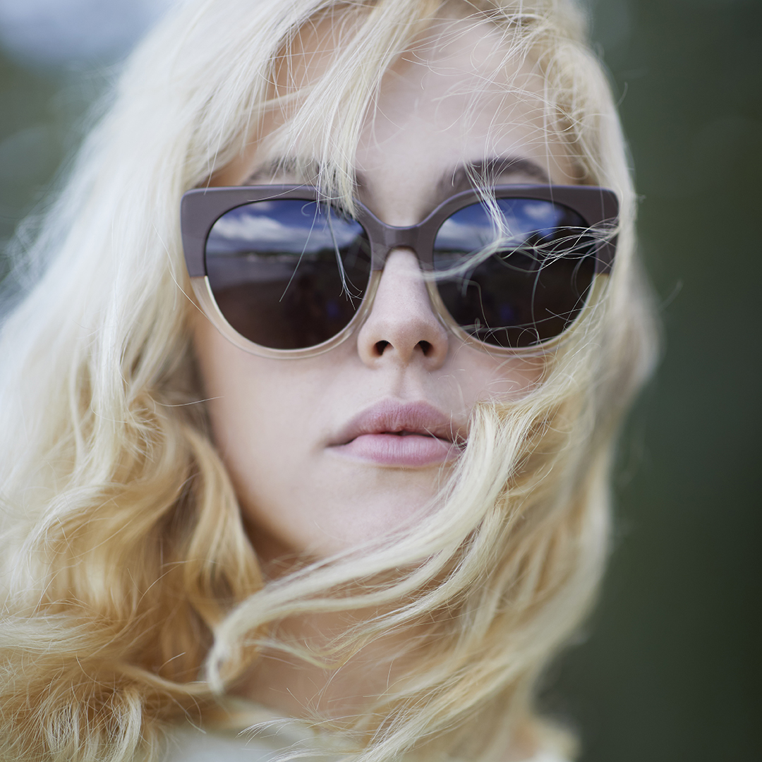 woman wearing Akenberg cat-eye sunglasses